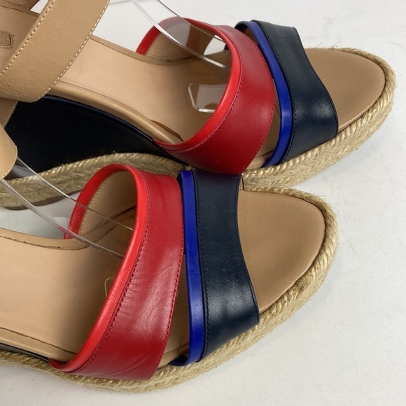 Longchamp Finca Louisa Wedge Espadrille Red Blue Sandals 39 US 8.5 Resortwear - Picture 4 of 15